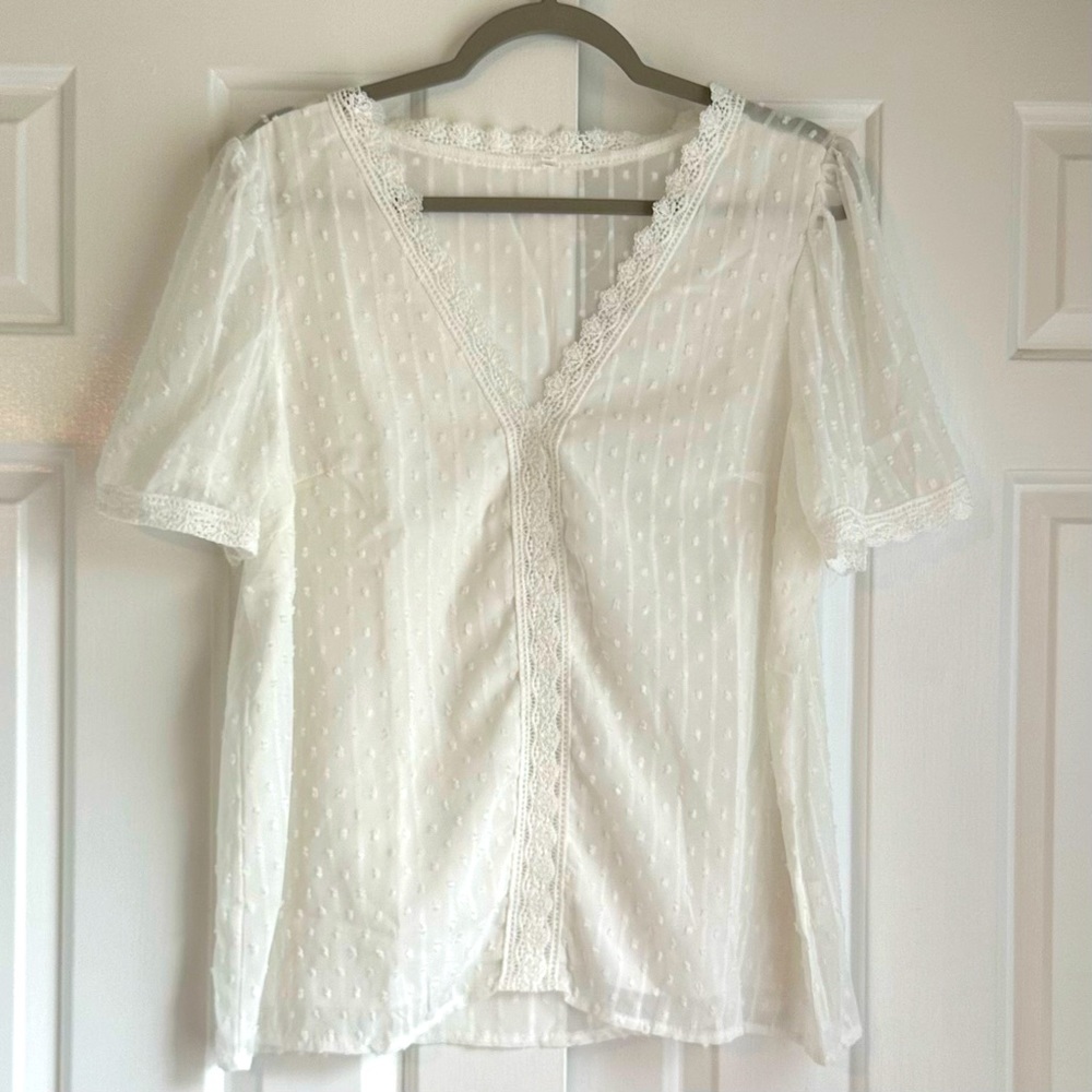 Ladies Sheer White Lace Blouse